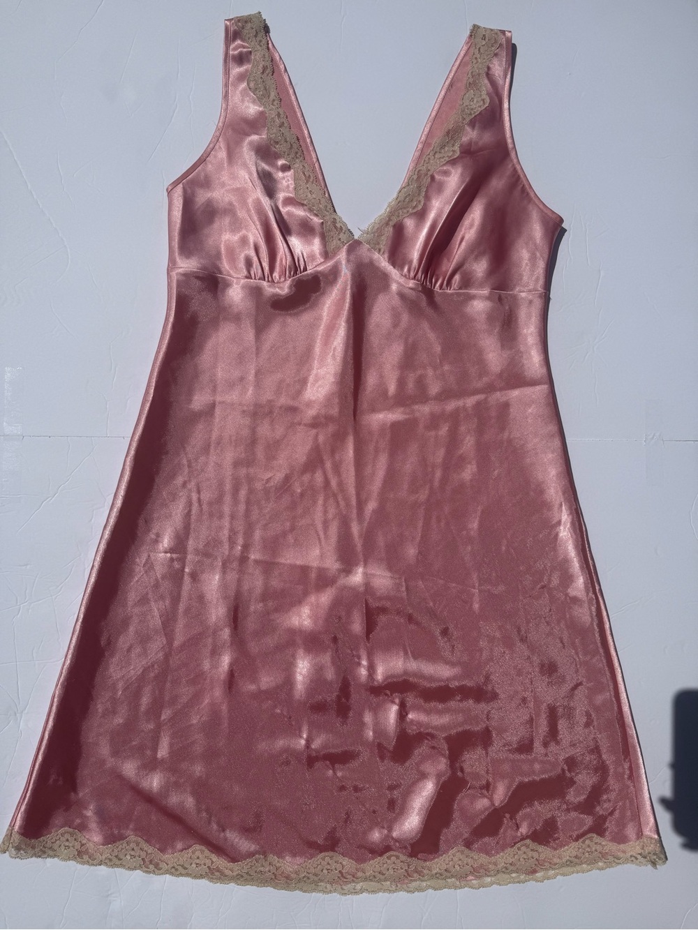 Victoria's Secret Dusty Rose Satin Slip with Cream Lace